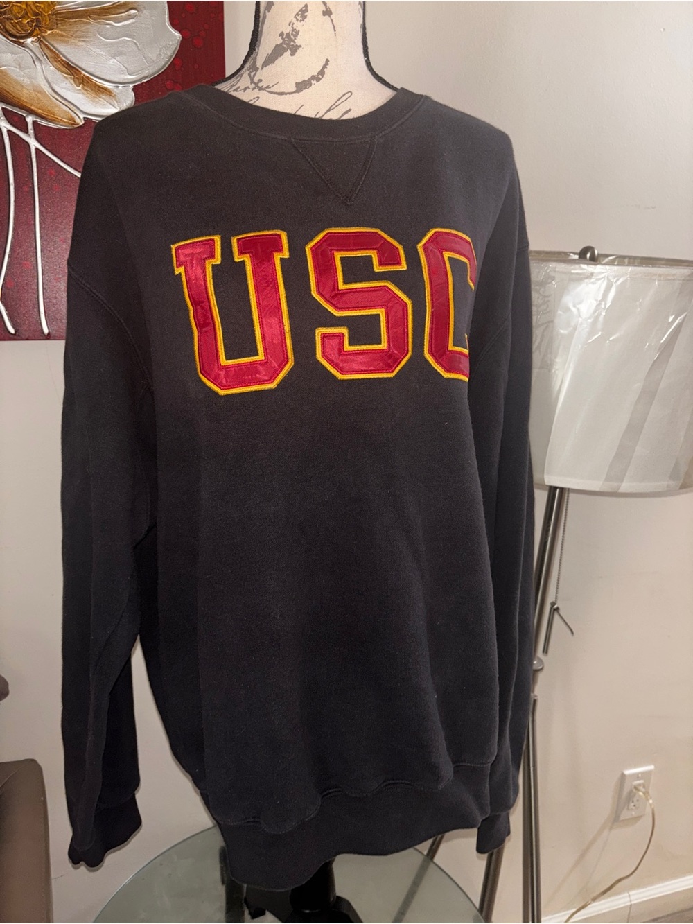 Heritage Black Crewneck Sweatshirt with Red and Gold USC Letters